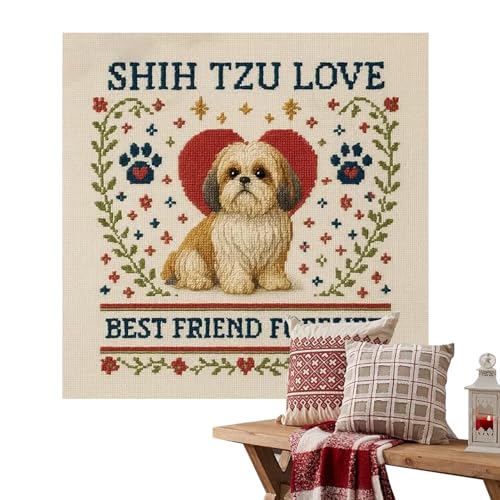 Stickset für Anfänger, Hundemuster, 25 x 25 cm, Bastelset für Stickerei, Handarbeit, für Jugendliche, Erwachsene, Lehrer, Schulprojekte, Heimdekoration von Genérico