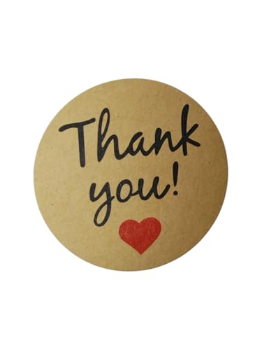 Thank You Aufkleber mit Herz, Kraftpapier, 500 Stück, 40 mm, rund (A990208) von Genérico