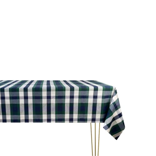 Tischdecke, kariert, blau, grün, rund, Durchmesser 100 cm, mit 2 Servietten, Vikyblau, Polycotton, handgefertigt in Italien, Check-Tischdecke für Innen- und Außenbereich von Generico