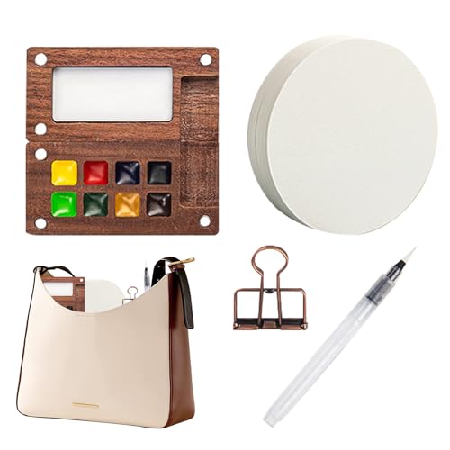 Tragbare Aquarellfarbenbox: Holzpalette mit 8 Fächern, für Reisen, komplettes Malset mit Skizzenbuch, Wasserpinsel und Klemmen für Künstler, Hobby von Genérico