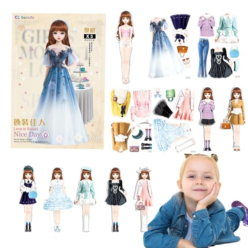 Verkleiden des Spiels – Box-Stil, Teile mit Magnetverschluss, tragbare Papierpuppe mit modischen Schnittblättern, fantasievolle Aktivität für und Mädchen von Genérico