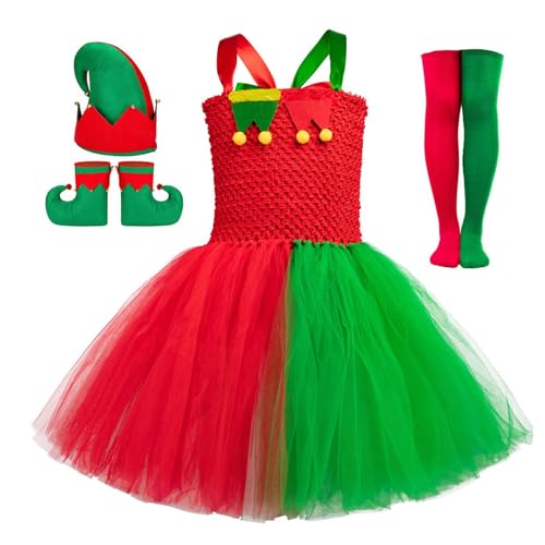 Weihnachtskleid für Mädchen, Weihnachts-Tutu-Kleid für Mädchen, Weihnachtskleid für kleine Mädchen, aus Netzstoff, Set für Rollenspiele, rot und grün Weihnachtskleid für Mädchen, Weihnachts-Tutu-Kleid für Mädchen, Weihnachtskleid für kleine Mädchen, aus Netzstoff, Set für Rollenspiele, rot und grün von Genérico
