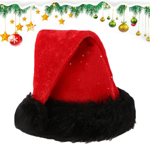 Weihnachtsmütze: roter Weihnachtshut, Hut für Erwachsene, schwarzer Hut aus Plüsch, mit Krempe, Zubehör für festliche Kleider, Weihnachtsmannhut für Erwachsene, Navi-Hut Weihnachtsmütze: roter Weihnachtshut, Hut für Erwachsene, schwarzer Hut aus Plüsch, mit Krempe, Zubehör für festliche Kleider, Weihnachtsmannhut für Erwachsene, Navi-Hut von Genérico