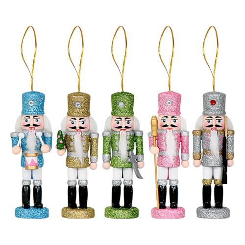 Weihnachtsset | 6 Stück Nussknacker mit Glitzer für Weihnachtsbaum, dekorative Holzfiguren für Tisch, Wand, Fenster, Haus, Partys und klassische Feiern Weihnachtsset | 6 Stück Nussknacker mit Glitzer für Weihnachtsbaum, dekorative Holzfiguren für Tisch, Wand, Fenster, Haus, Partys und klassische Feiern von Genérico