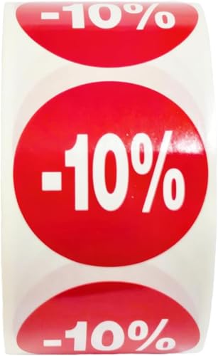 Werbeetiketten, 10 %, 1.500 Aufkleber, 35 mm, Hellrot, 5 Rollen (-10%-3) von Genérico