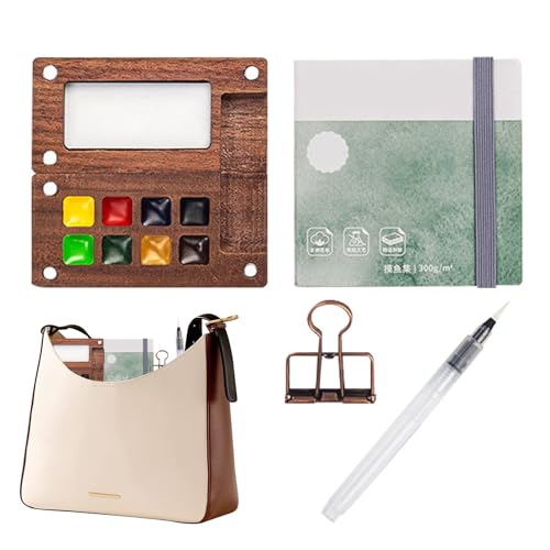 Wooden Aquarellfarben-Set, 8 Grid-Palette, tragbares Kunstbedarf, kompaktes Aquarellpapier mit Skizzenbuch, professionelles Pinselset mit Clip Wooden Aquarellfarben-Set, 8 Grid-Palette, tragbares Kunstbedarf, kompaktes Aquarellpapier mit Skizzenbuch, professionelles Pinselset mit Clip von Genérico