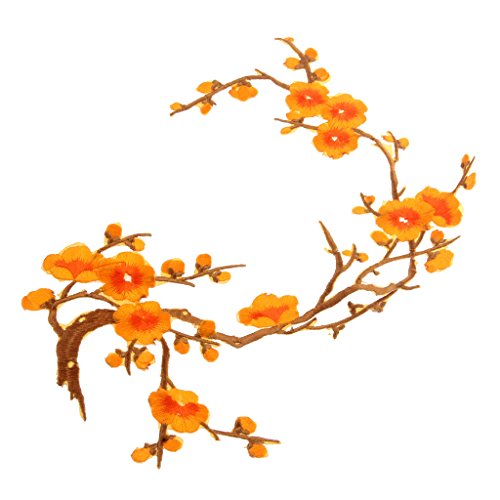 1 Stück Aufnäher Blume chinesischer Stil Seide Spitze Stoff Bordüre Dekoration Ornament Kleidung zum Aufnähen DIY – Orange von Générique