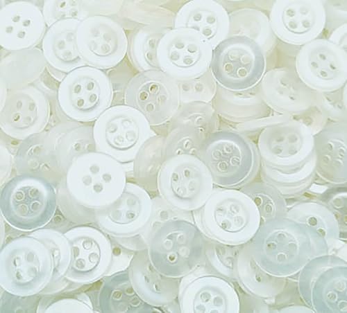 1000 Stück Nähknöpfe transparent Kristallstil Durchmesser 11 mm für Hemden aus Kunststoff, 4 Löcher für alle Nähte, flach, rund von Générique
