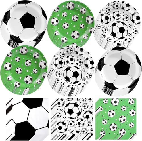 120 Stück Fußball-Partydekorationen für 60 Personen - Einweg Geschirr Set mit Fußball bedruckten Papptellern und Servietten - Geburtstagsdekorationen zum Thema 120 Stück Fußball-Partydekorationen für 60 Personen - Einweg Geschirr Set mit Fußball bedruckten Papptellern und Servietten - Geburtstagsdekorationen zum Thema von Générique