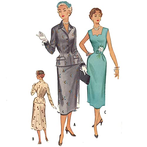 1950er-Jahre-Muster, elegant, Midi-Sweetheart, Wackelkleid und Jacke – Brustumfang: 91,4 cm von Générique