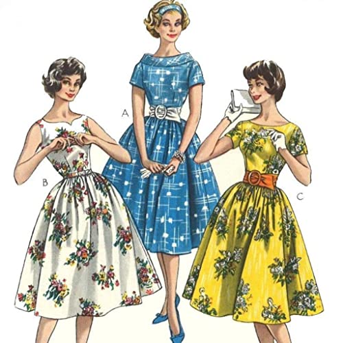 1950er Jahre Muster Rockabilly Swing Kleid - 'Easy to Sew' - Büste: 38" (96,5cm) von Générique