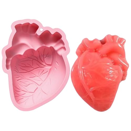 3D Brain Mold, Human Heart Silikon, 4-Kavity Casting Tray for Halloween Crafting, Candle Making Chocolate Soap Pudding Muffin Cement Wax Harz Jelly Dessert Dekorationen Party Supplies, 5,08 x 1,26 von Générique