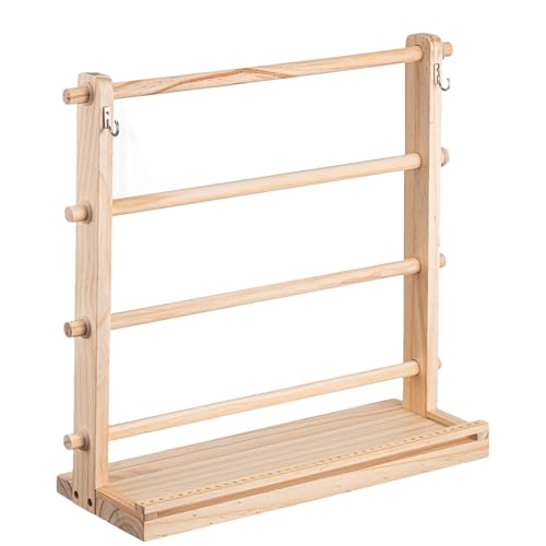 4-stufiges Holzbandregal – unabhängige Handwerkslagereinheit, robustes Spulenspenderdesign | Vertikale Organisator-Anzeige mit rustikalem Look für Blumenwerkstatt von Générique