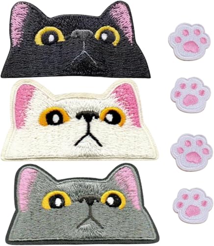 5 Stück bestickte Katze Patches mit 4 Stück Katzenpfotenaufnäher Kleine Katze Patches für Kleidung Jeans Farbe: von Générique