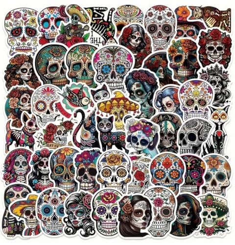 50 Stück Aufkleber mit lustigem Totenkopf, Calavera, Santa Muerte im mexikanischen Stil. von Générique