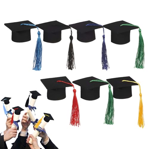 Abschluss-Hut-Dekoration, Topper-Set für Abschlusshut | 7 x Graduierung von Bierbier, Deko mit Quasten, Foto-Requisiten, Miniaturhut für den Abschluss von Générique
