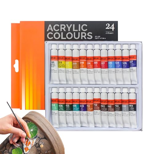 Acrylfarbe – Set mit 24 Farben, wasserfestes Pigment | Vielseitiges Kunstset für Anfänger Künstler für Künstler mit einem Pinsel für Leinwand aus Keramik aus Holz, Rock Rock Schule, Handwerk von Générique