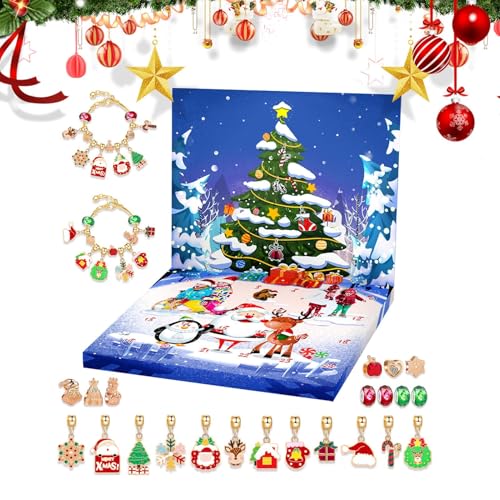 Adventskalender 2024 Armband für Mädchen, Bettelarmband Adventskalender | Schmuck Charm Set für Mädchen, 24 Tage Weihnachtsarmbänder Countdown-Kalender für, von Générique