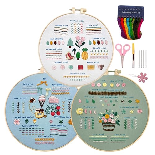 Anfänger-Stickset für Erwachsene, Anfänger-Stickset, 3 Sets Kreuzstich-Kits für Anfänger, Schritt-für-Schritt-Anleitung, Nadelstich-Kits, Nähset für Erwachsene von Générique