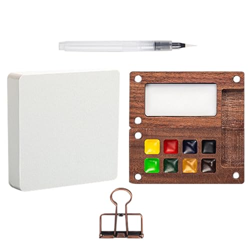 Aquarellfarben-Palette, Reise-Malpalette, tragbare Malpalette mit Clip | Kleines Aquarellfarben-Set aus Holz mit Clip, Portabl Holzfarbpalette von Générique