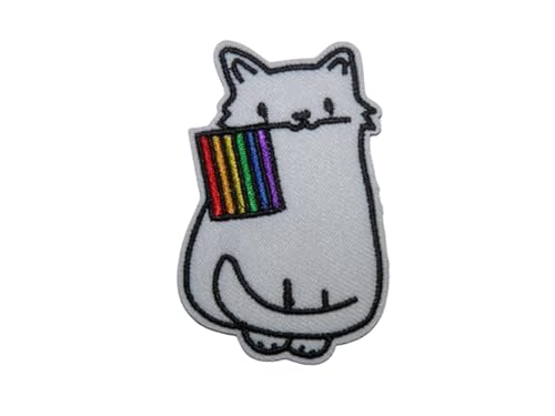 Aufnäher, bestickt, zum Aufbügeln, Motiv: weiße Katze, Regenbogen-Flagge Aufnäher, bestickt, zum Aufbügeln, Motiv: weiße Katze, Regenbogen-Flagge von Générique