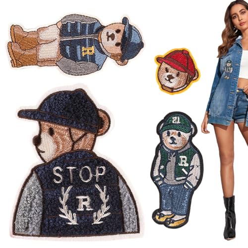 Aufnäher zum Aufbügeln, Bären-Patches für Kleidung, Cartoon-Bär-Patches für Kleidung, 4 Stück, zum Aufnähen / Aufbügeln, für Babykleidung, Rucksack, Hut, Schuh von Générique