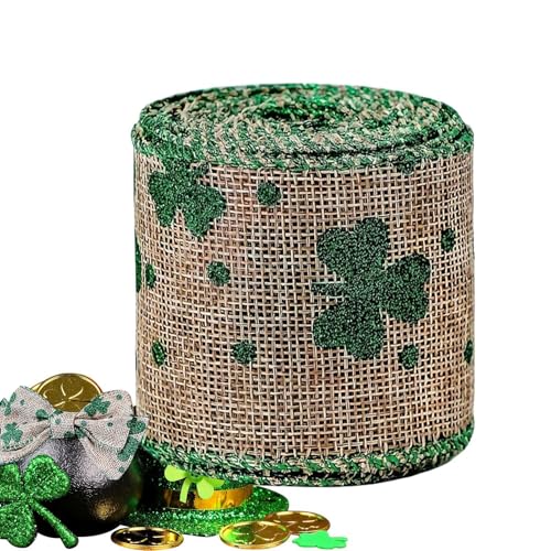 Band mit karierten Punkten, Bastelband mit Kleeblattdruck, glückliches Grün aus Stoffen, Farbe rechts, weiches Ripsband mit St. Patrick's Day Dekoration für die Produktion von Générique