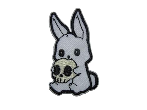 Bestickter Aufnäher zum Aufbügeln, Motiv: weißer Hase, Totenkopf von Générique