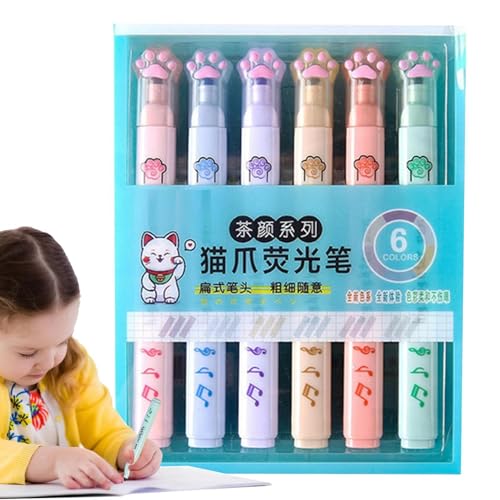 Buntes Marker-Set, tragbarer und schnell trocknender Farbmarker mit süßem Katzenpfoten | Multifunktionaler Textmarker mit Stift, Schulbedarf für Briefe, Karten, Not von Générique