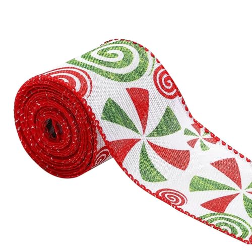 Burlap Christmas Tree Ribbon – Breites bedrucktes Süßigkeitenband, 5 Meter für Handwerk | Geschenkband zum Verpacken von Geschenken, festliche Party-Dekoration, Weihnachtsband zum Basteln von Générique
