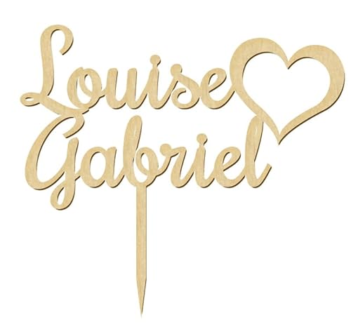 Cake Topper, personalisierbar, für Hochzeitstorte, Naturholz, Herz mit Vornamen, 20 x 18 cm (Naturholz) von Générique