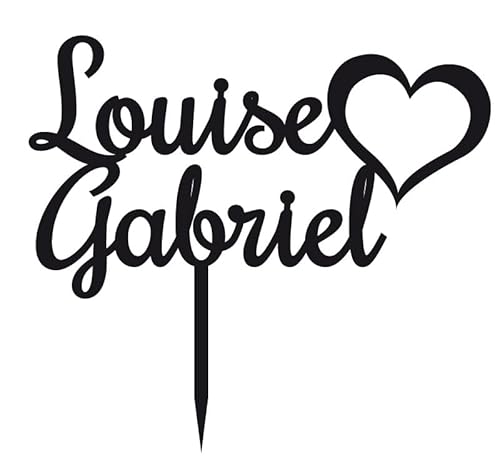 Cake Topper, personalisierbar, für Hochzeitstorte, Plexiglas, Schwarz, Herz mit Vornamen, 20 x 18 cm (Plexi schwarz) von Générique