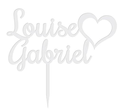 Cake Topper, personalisierbar, für Hochzeitstorte, Plexiglas, Weiß, Herz mit Vornamen, 20 x 18 cm (Plexi Weiß) von Générique