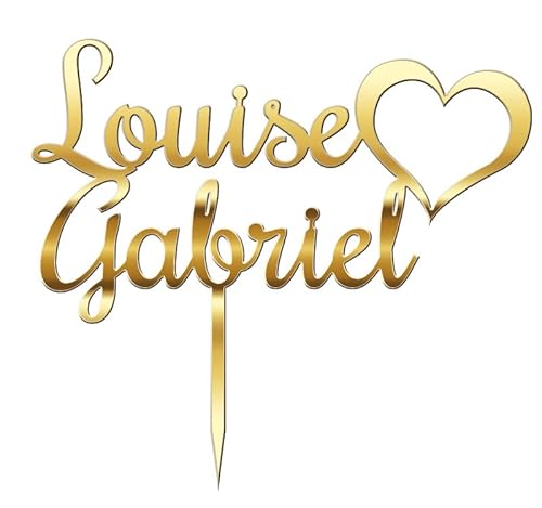 Cake Topper, personalisierbar, für Hochzeitstorten, Spiegel, goldfarben, Herz mit Namen, 20 x 18 cm (Spiegel goldfarben) von Générique
