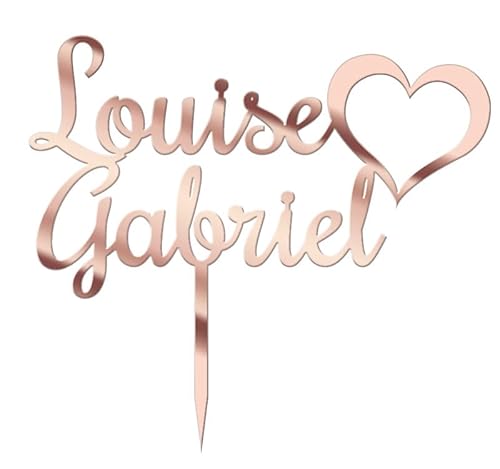 Cake Topper, personalisierbar, für Hochzeitstorten, Spiegel-Roségold, Herz mit Vornamen, 20 x 18 cm (Spiegel Roségold) von Générique
