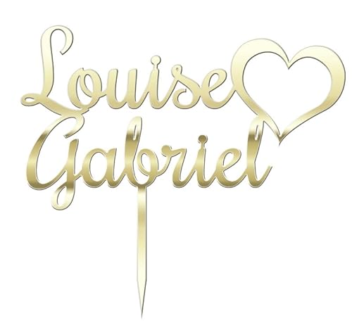 Cake Topper, personalisierbar, für Hochzeitstorten, verspiegelt, Champagner-Gold, Herz mit Vornamen, 20 x 18 cm (Spiegel Gold Champagner) von Générique