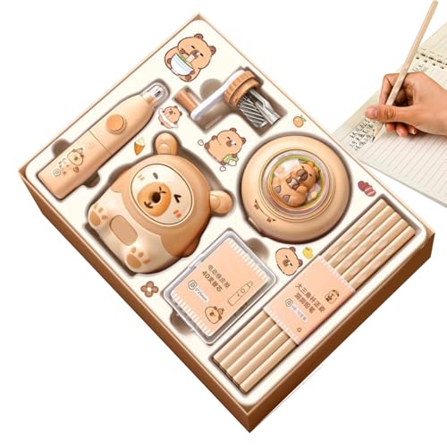 Capybara Schulbedarf | Set mit Anspitzer für Tiere, elektrischer Radiergummi, Bleistifte, Belohnungen, Klasse, Geschenke, Kindergarten Capybara Schulbedarf | Set mit Anspitzer für Tiere, elektrischer Radiergummi, Bleistifte, Belohnungen, Klasse, Geschenke, Kindergarten von Générique