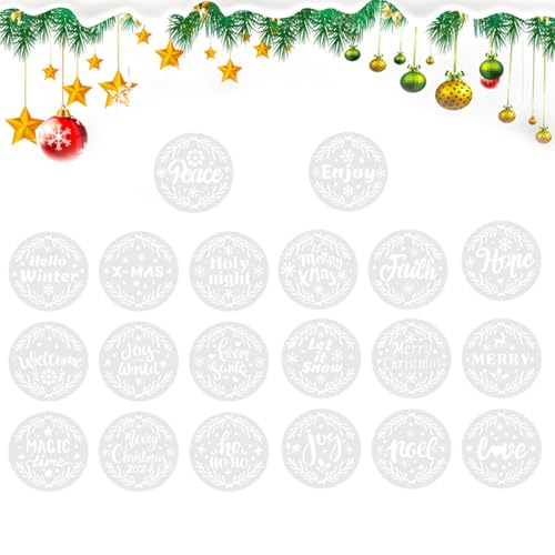 Christmas Ornament Templates – 20 x Runde Words Vorlagen | Christmas Stencils | 20 x Runde Weihnachtswörter Malerei Drawing Stencils | Wintervorlage für Holzstoffe Porch, Art Craft von Générique