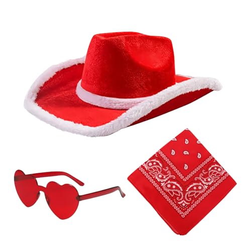Cowboyhüte für Weihnachten, Cowboyhut für Weihnachten – Cosplay Western Hat Party Hüte | 3 x Cowgirl-Hut, Bandana Vintage in Herzform, Weihnachtsparty von Générique