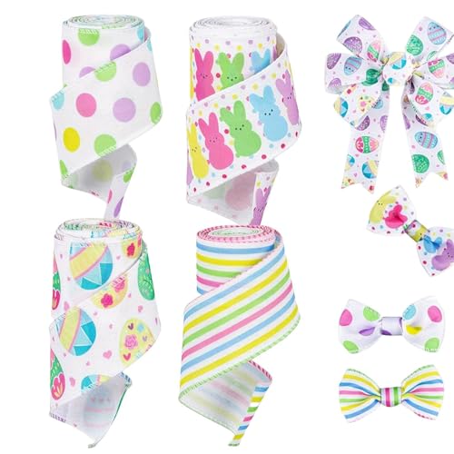 Easter Ribbbon, Spring Theme 4 x bedrucktes Ribbbon, Bunny Egg Design, Polyester Material, 5 Yards pro Rolle, 30 Yards insgesamt, perfekt für Handwerk, Dekorationen Easter Ribbbon, Spring Theme 4 x bedrucktes Ribbbon, Bunny Egg Design, Polyester Material, 5 Yards pro Rolle, 30 Yards insgesamt, perfekt für Handwerk, Dekorationen von Générique