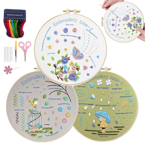 Einfache Stickerei-Kits für Anfänger, Stickset | 3 Sets Kreuzstich-Set für Handarbeit, Schritt-für-Schritt-Anleitung, Nadelstich-Kits, Nähset für Erwachsene für Fee Einfache Stickerei-Kits für Anfänger, Stickset | 3 Sets Kreuzstich-Set für Handarbeit, Schritt-für-Schritt-Anleitung, Nadelstich-Kits, Nähset für Erwachsene für Fee von Générique
