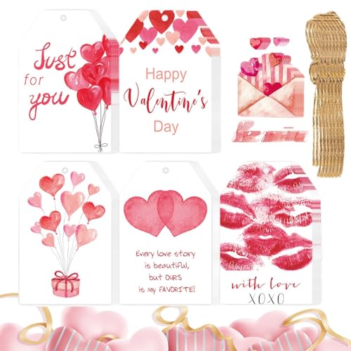 Etiketten zum Valentinstag, Dekoration für Valentinstag – 60 x Herzanhänger mit Seilen – Liebesetiketten mit Löchern, Etiketten aus Papier zum Valentinstag für Feiern Etiketten zum Valentinstag, Dekoration für Valentinstag – 60 x Herzanhänger mit Seilen – Liebesetiketten mit Löchern, Etiketten aus Papier zum Valentinstag für Feiern von Générique