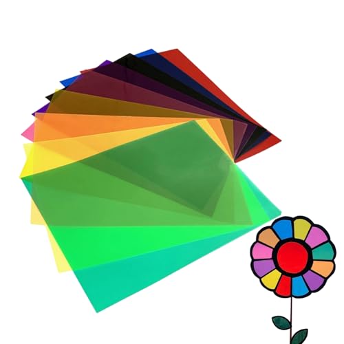 Farbige Zellophanfolien, A4, 10 Primary Color , Light Filters Glass Decor, transparent, hitzebeständig, farbige Folie für , Fenster und Displays, 29,7 x 24,5 x 7,1 Zoll von Générique