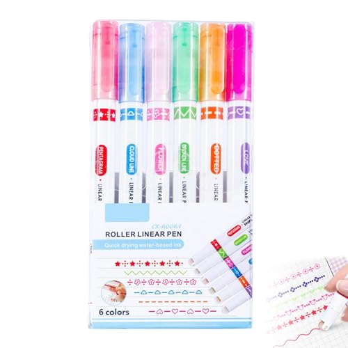 Farbiger Textmarker, Marker mit doppelter Spitze, Markierungsstift mit 6 verschiedenen Kurvenformen, multifunktionales Scrapbooking-Zubehör, ästhetische Marker für von Générique