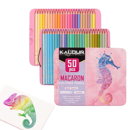 Farbstifte in loser Farbe – 50 Macaron-Farbstifte mit weichem Kern, vorgeschärfte Set für Künstler, Anfänger | vibrierendes Zeichnen, Skizzieren, Schattenstifte für professionelle Illustrationen von Générique