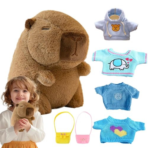 Générique Capybara Plüschspielzeug mit Kleidung, niedliches Plüschtier zum Ankleiden von Capybara, niedliches Tier, das Sie anziehen können | Puppen mit 4 Kleidungsstücken und Zubehör von Générique