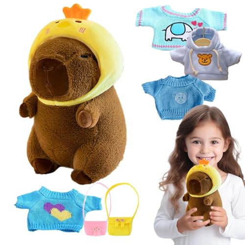 Générique Capybara Plüschtierverkleidung, Capybara Plüschtier mit Kleidung, Herbst- und Winterkostüm, Puppen in 4 Kleidungsstücken und Access von Générique