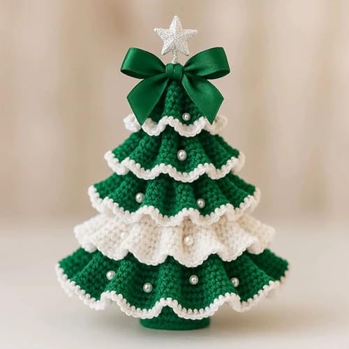 Générique DIY Häkeln Weihnachten Deko Set - Handgemachtes Weihnachtsbastelset mit Perlen und Schleife (inklusive Wolle, Häkeln, Perlen und Anleitungen) (Grün) von Générique