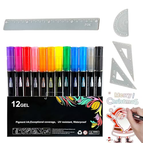 Générique Doppelt linierte Outline-Marker, Squiggles Shimmer Markers Set, 14 x 14 cm (5,55 x 5,31 Zoll) inklusive Ruler, Künstlerzeichnungsstifte für Kunst, Schreiben, Grußkarten und kreative von Générique