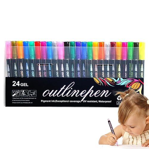 Générique Glitter Outline Gel Pens, Outline Marker Ballpens Precision Tips, Shimmer Ink for Doodling, Lettering, Art Crafts on Paper Metal Wood Ceramic Sturdy Glass von Générique